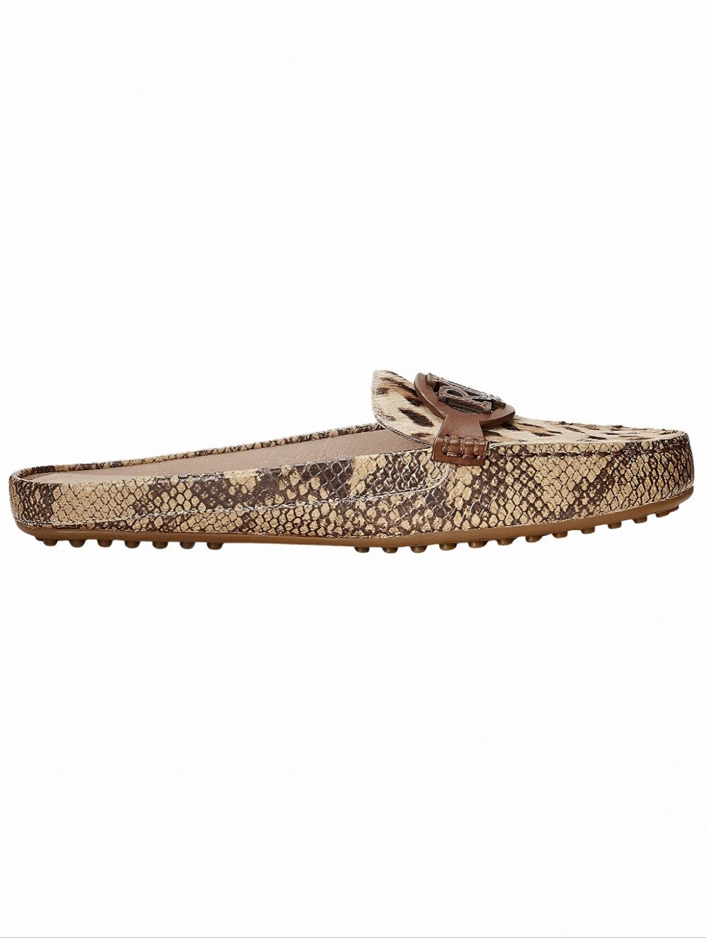 Ralph Lauren- Lauren Leopard/Snake Print Slip-On Leather Driving Mules - Picture 4 of 8